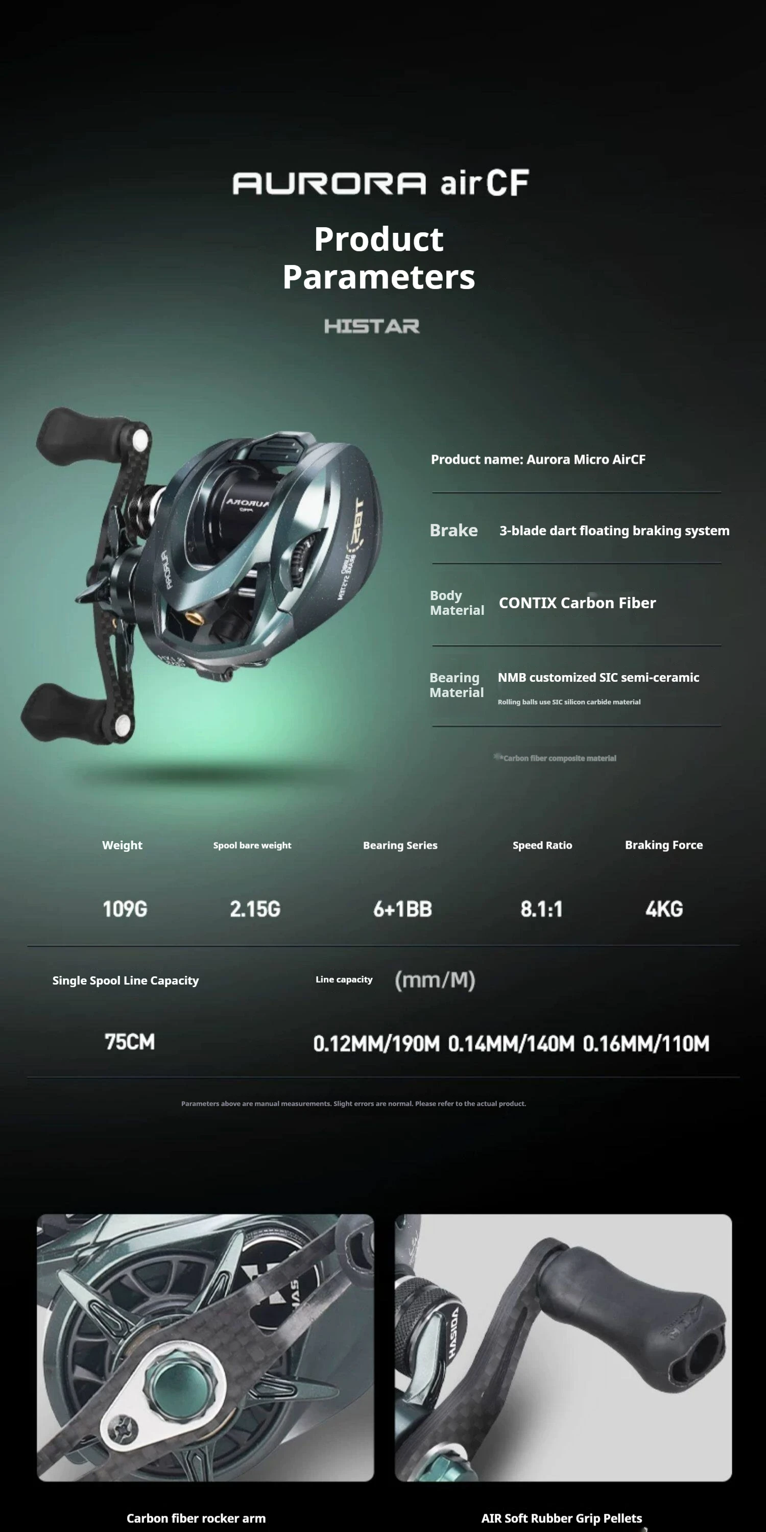 Hasida Baitcasting-Rolle Aurora Air CF Ultraleicht 109g Kohlefaser-Gehäuse Halb-Keramik-Lager Weitwurf-Angelrolle – Detail 19