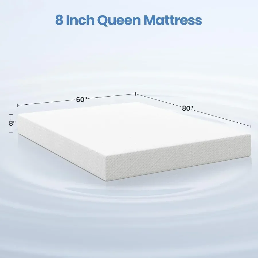 8 Inch Queen Mattress for Bedroom Use, Gel Memory Foam with Cooling Technology, Charcoal Gray, Pressure-Relieving and Breathabl