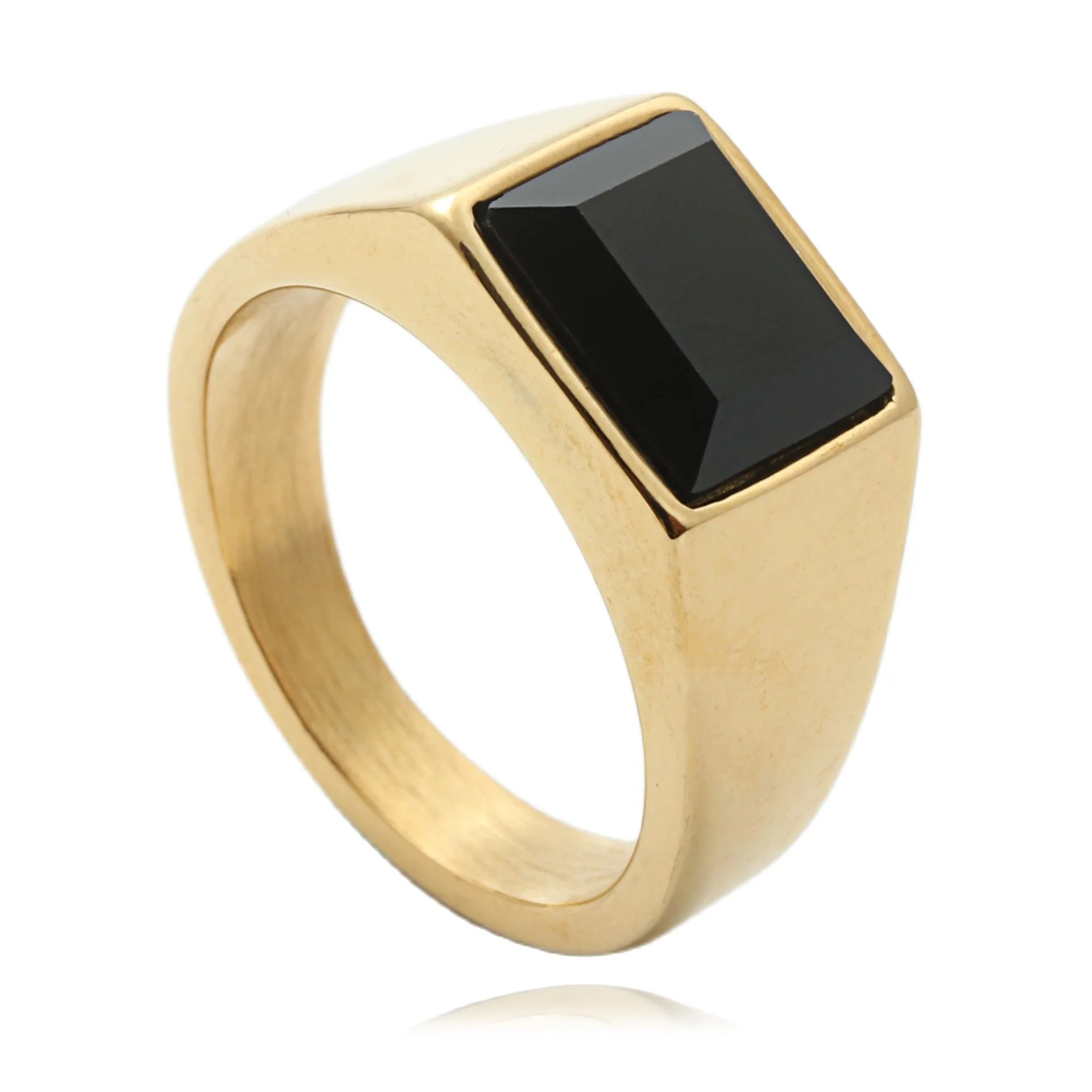 Wholesale Men's Gold Plated Elegant Simple Style CZ Agate Ring Black Zirconium Polygon Fashion Jewelry Men Finger Ring