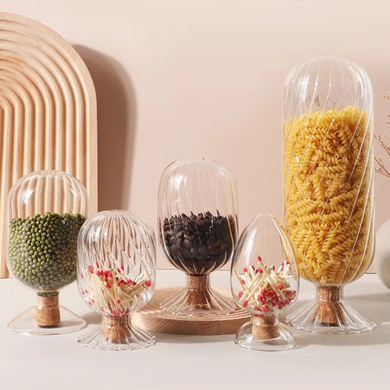 Inverted Glass Bottle High Borosilicate Glass Corrugated Bean Storage Bottle Grain Distributor Home Decoration Ornaments