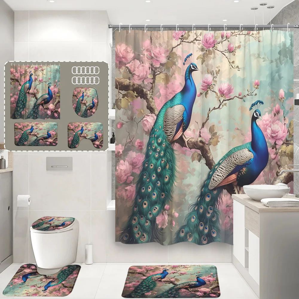 

4 шт., занавески для душа с павлином