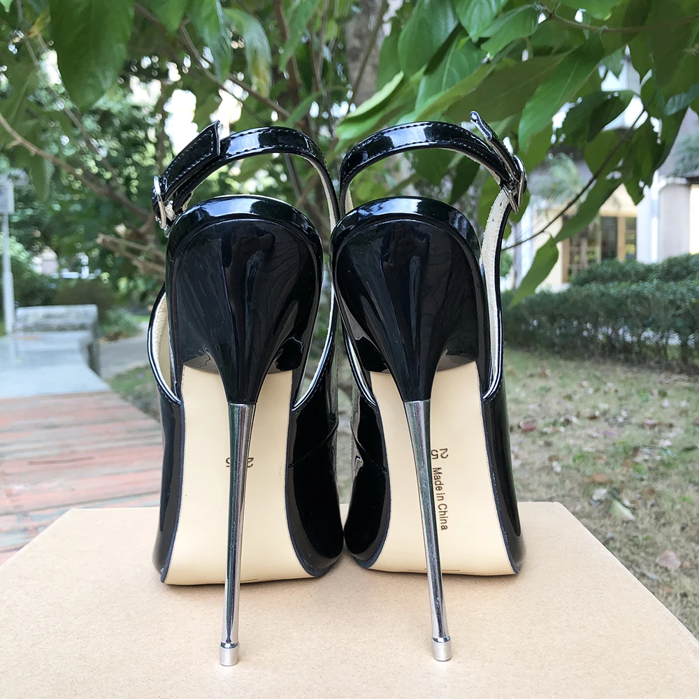 16cm Extreme Metal High Heels Black Sandals Women Sexy Pumps Heel Peep Toe Fetish Cosplay Drag Queen Cross Dresser Unisex Shoe