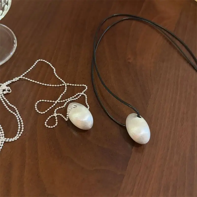 Fashion Oval Metallic Long Pendant Necklace For Women Luxury New Jewelry White Black Rope