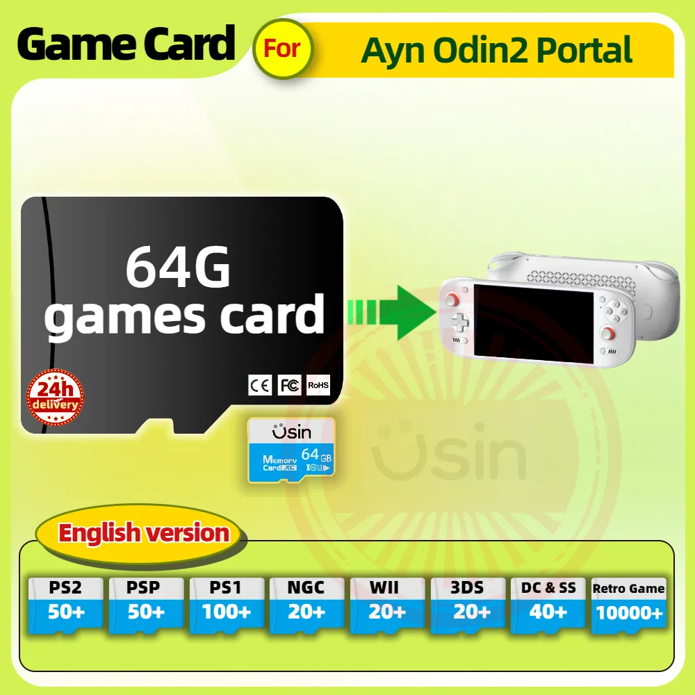 Tarjeta de juego de memoria para Ayn ODIN2 Portal ODIN 2, versión en inglés, juegos Retro PS2 PSP, consola portátil para juegos Android, tarjetas SD TF 64G