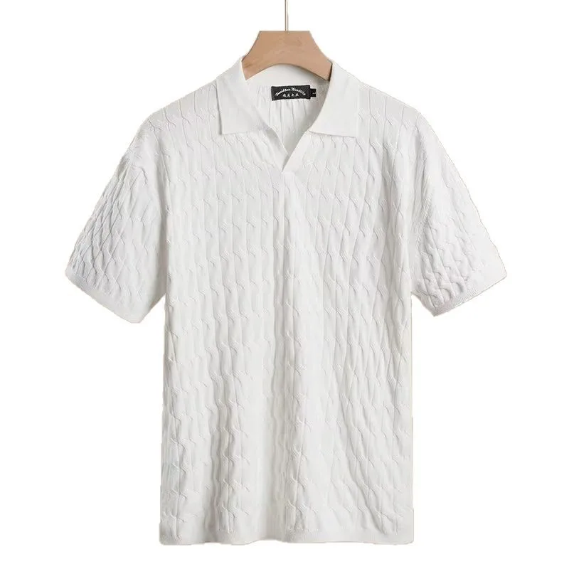 Summer Men's Knitted Short-sleeved Polo Shirt Slim Solid Color Ice Silk Lapel T-shirt