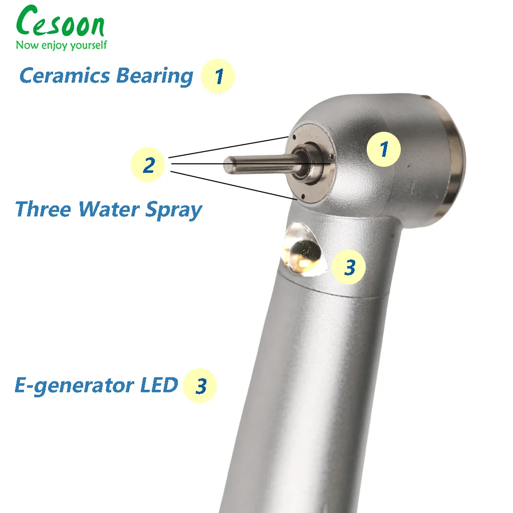 Rękojeści stomatologiczne LED Szybki standardowy przycisk 3-turbina Potrójne końcówki stomatologiczne z natryskiem wody Turbina powietrzna 2/4