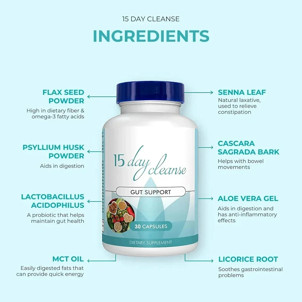 Tk Hot 15 Day Bowel Cleanse Capsules Anti-Cellulite Belly Fat Burning Intestinal Cleansing and Detoxifying Constipation 30 Caps