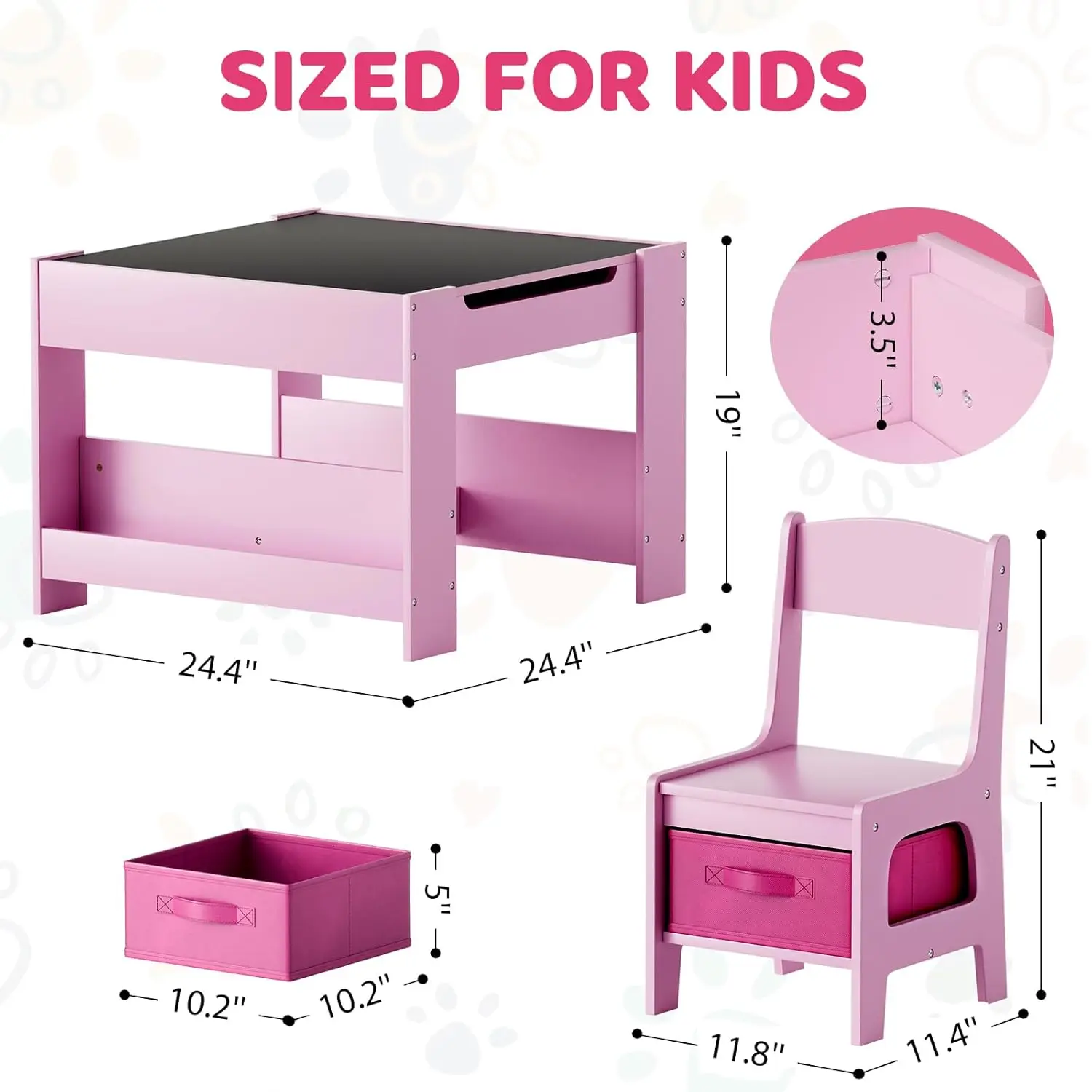 Kids Table and Chairs Set, 4 in 1 Toddler Art Desk with Storage Drawer, Wooden Activity Deskboard, Blackboard,, Customized