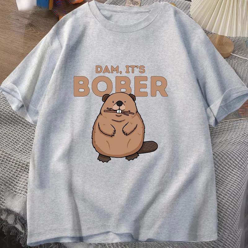 New Cute Dam It's Bober Letter Printed Women Men Summer Short Sleeve Tee Shirts Round Neck Casual Summer Couple's Y2K Funny Top