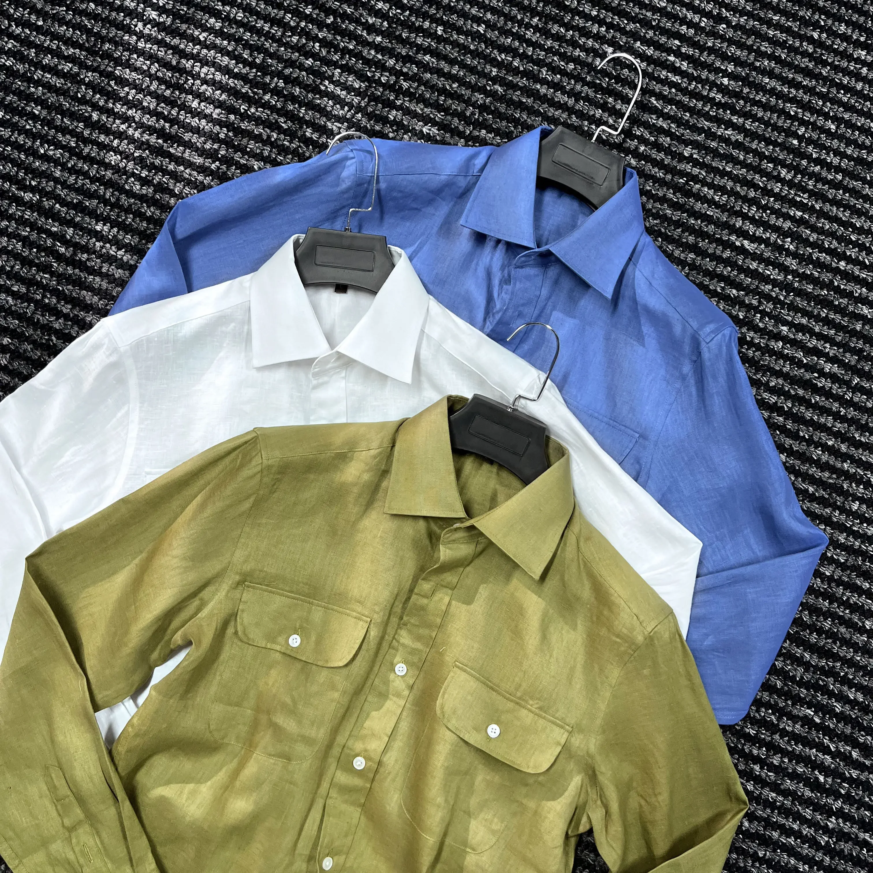 100 linen, old money double pocket shirt men's back waterfall pleated shirt