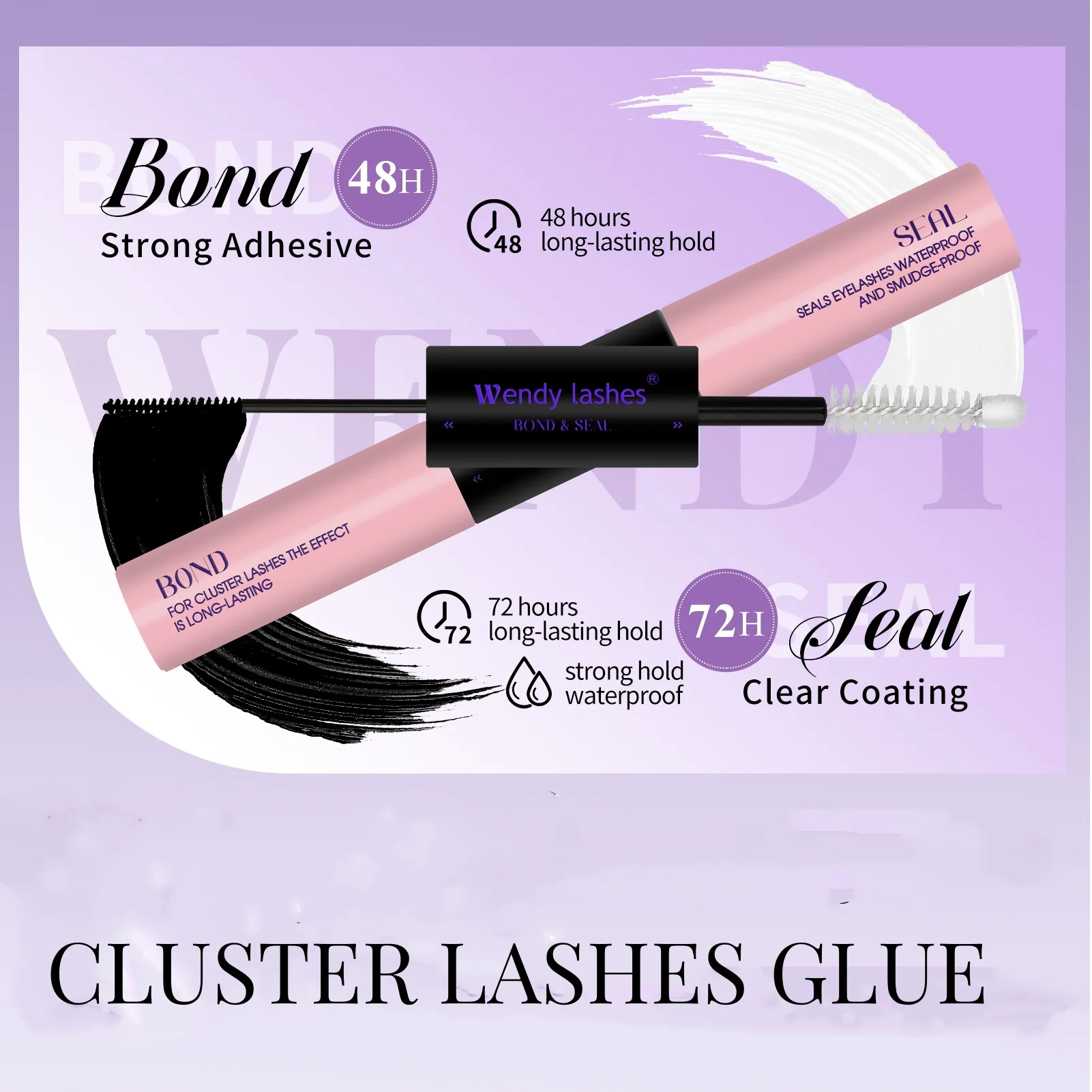 Wendy Lashes Cluster Lash Glue Long Lasting Grafting Lashes Dark-Black Waterproof Quick Drying Make Up Eyelash Glue 10ml