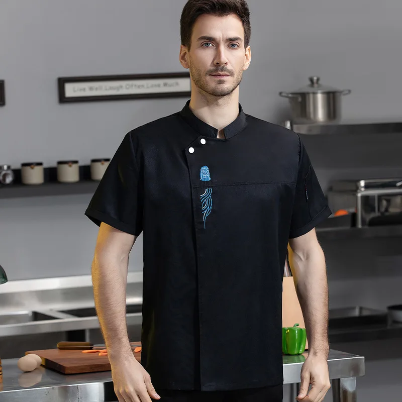 Camicia da cuoco per uomo donna ristorante cucina cuoco giacca cameriere uniforme Top Baker ricamo Chef vestiti manica corta