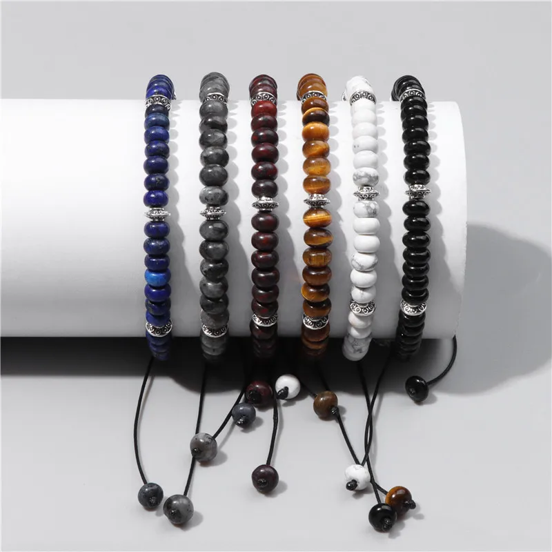 4x6mm runde Abakus Perlen Armband verstellbare Naturstein Tigerauge Lapis Perlen geflochtene Armbänder Frauen Männer Yoga Schmuck