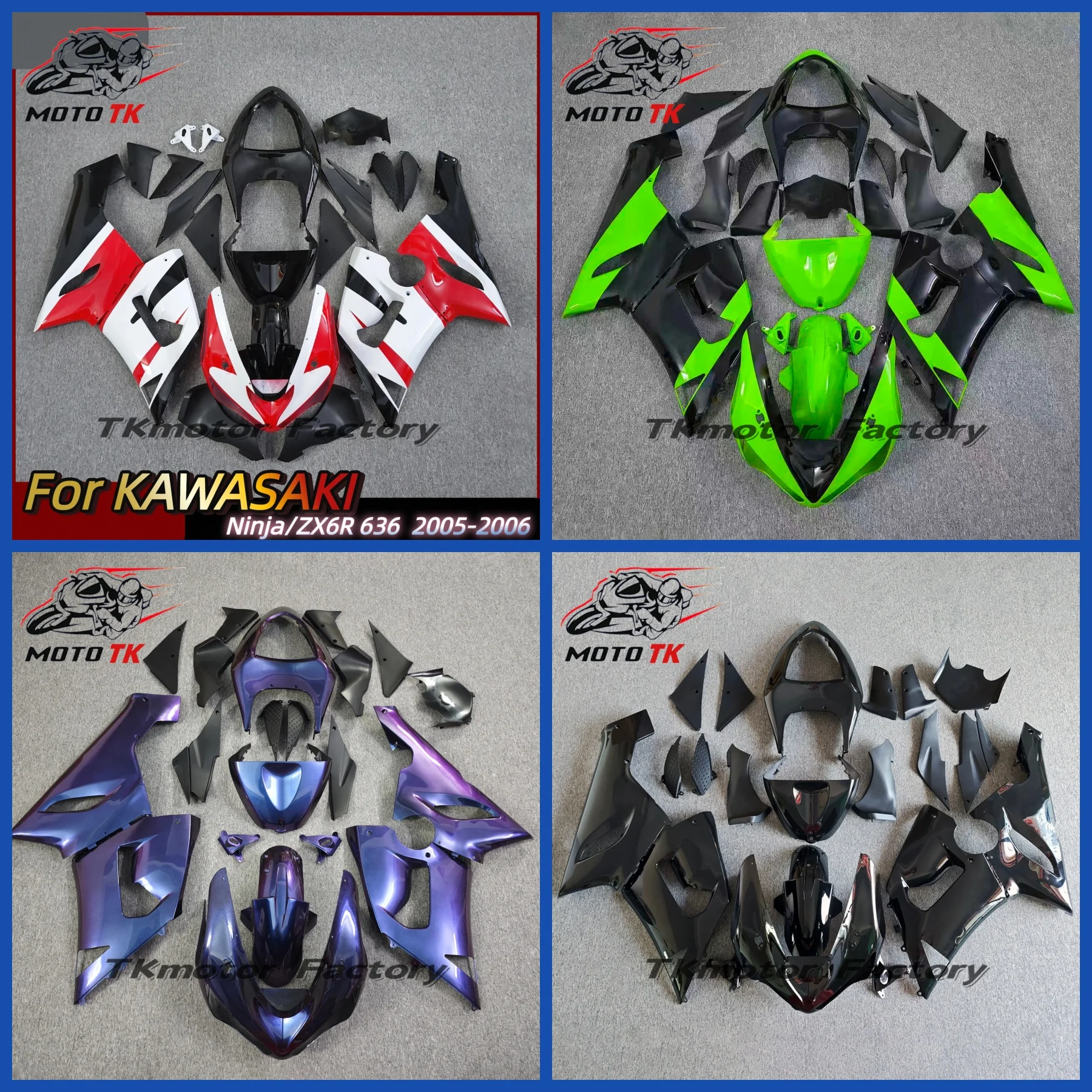 For Kawasaki ZX6R 636 ZX-6R 2005 2006 Motorcycle Plastic Shell Fairing Bodywork Set ZX636 ZX 6R Green, Black, White