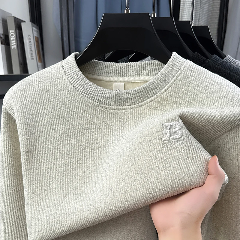 2026 Autumn Men's Round Neck Knitted Sweatshirt, Middle-aged Dad's Loose Casual Fashion Base Shirt