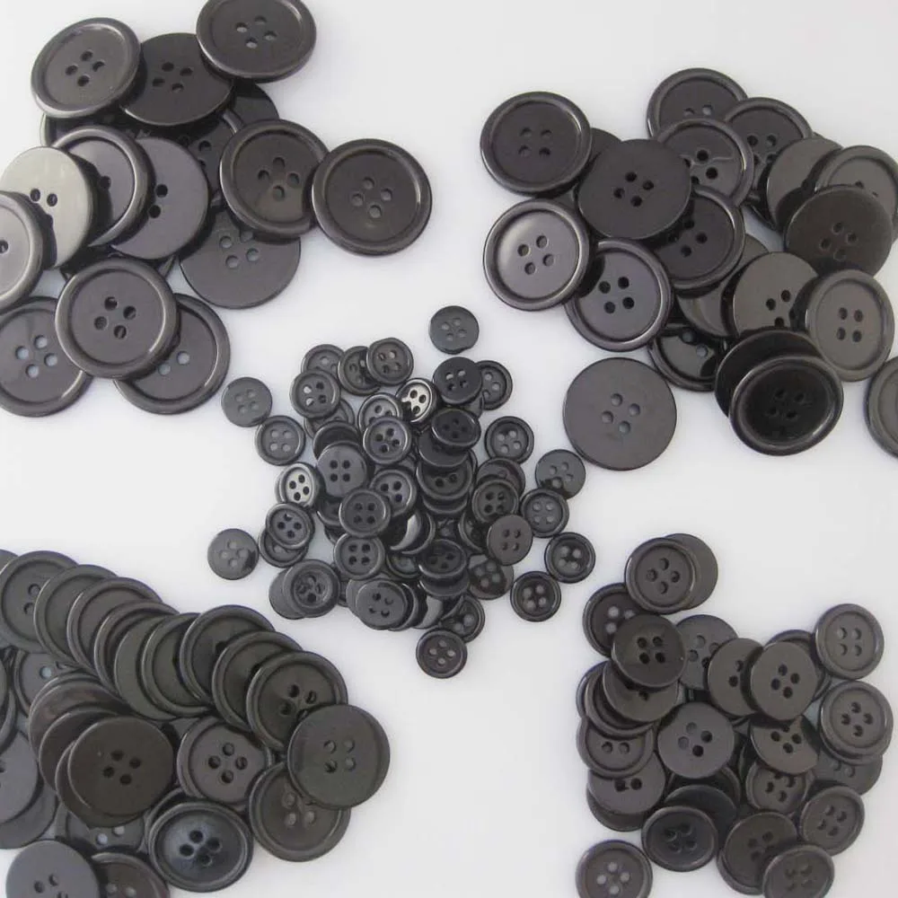 NBNVWO 4-Holes Black Shirt Buttons Black 9MM To 25MM 50Pcs/Lot Garment Accessories Decorative Craft DIY Sewing Supplies