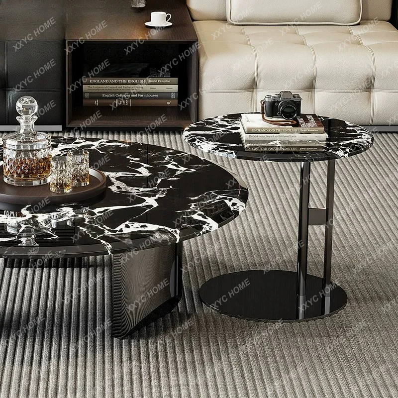 Minimalist natural luxury stone coffee table, high-end sense of size, round combination household living room marble