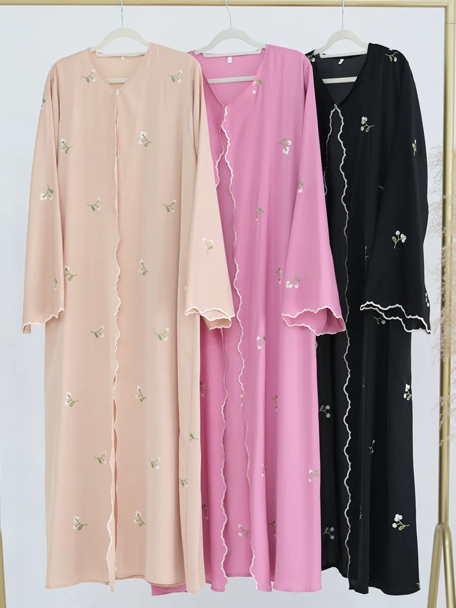 

Muslim Women Türkiye Arabic Dubai Abaya Luxury Floral embroidery Long Dress Kimono Cardigan Robe Kaftan Femme Islamic Clothing