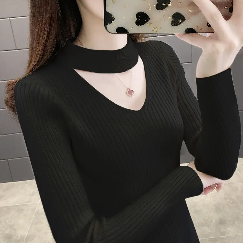 Autumn and Winter New Pullover Sweater Women’s Slim-fitting Neck Halter Top Korean Versatile Bottoming Knitted Sweater Women 3 Autumn and Winter New Pullover Sweater Women's Slim-fitting Neck Halter Top Korean Versatile Bottoming Knitted Sweater Women 3