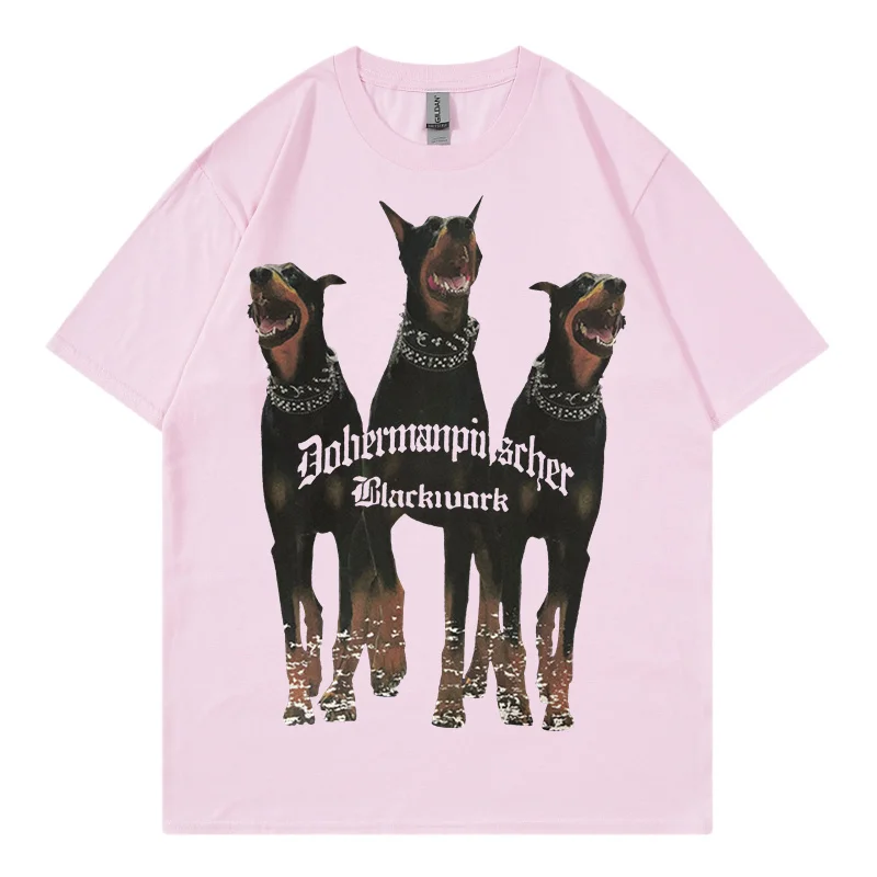 Mens Oversized T Shirt Streetwear Hip Hop Rottweiler Doberman Print Tshirts Harajuku Casual Cotton 2024 Summer Short Sleeve Tees