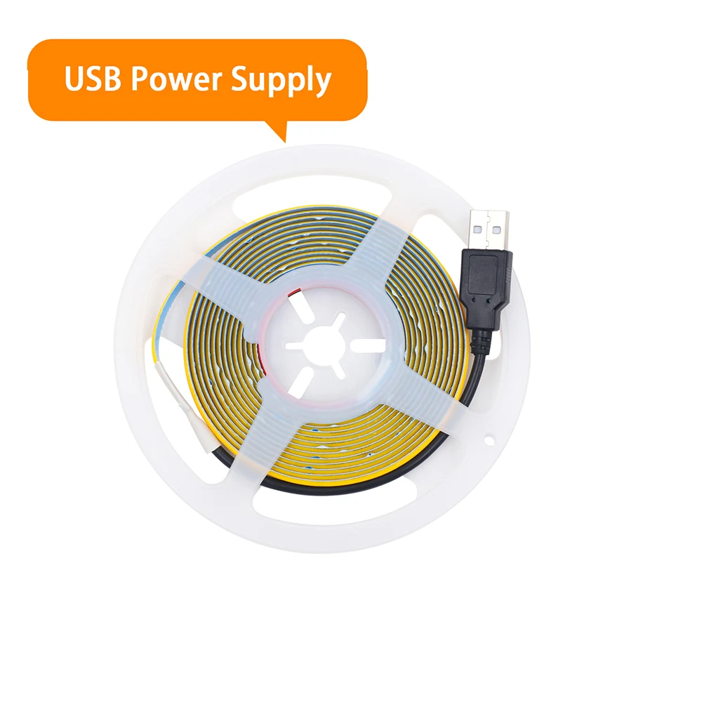 XUNATA 5V 3mm 5mm PCB COB Led Streifen Licht USB Batterie Betrieben Schalter Kit Weiß Rot Gelb 320LEDs/m 8mm Flexible Klebeband Lichter 3