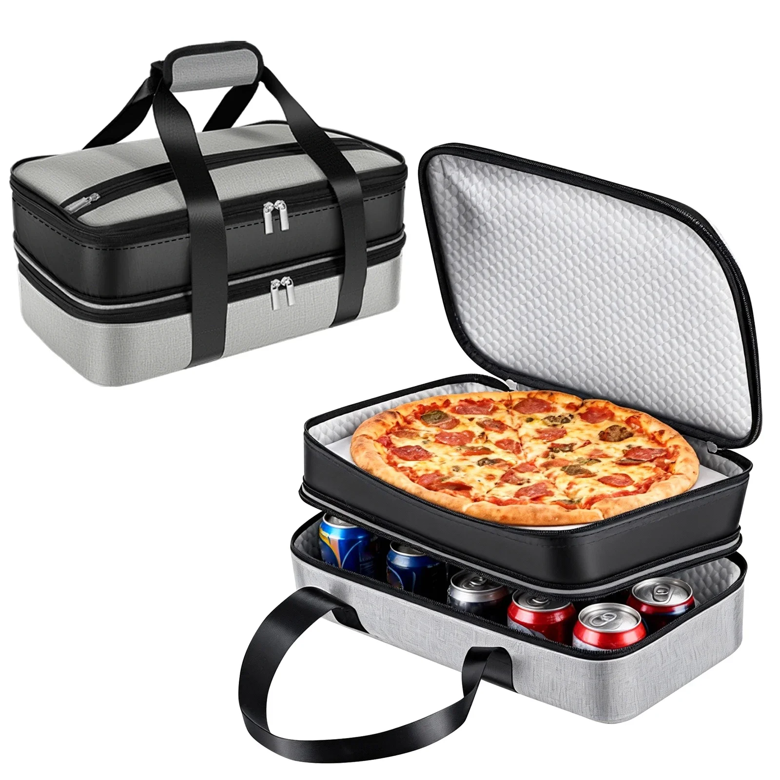 Double Decker Insulated Bag Food Pizza Delivery for Hot or Cold Food Casserole Dish Carrying Case Portable Party Picnic