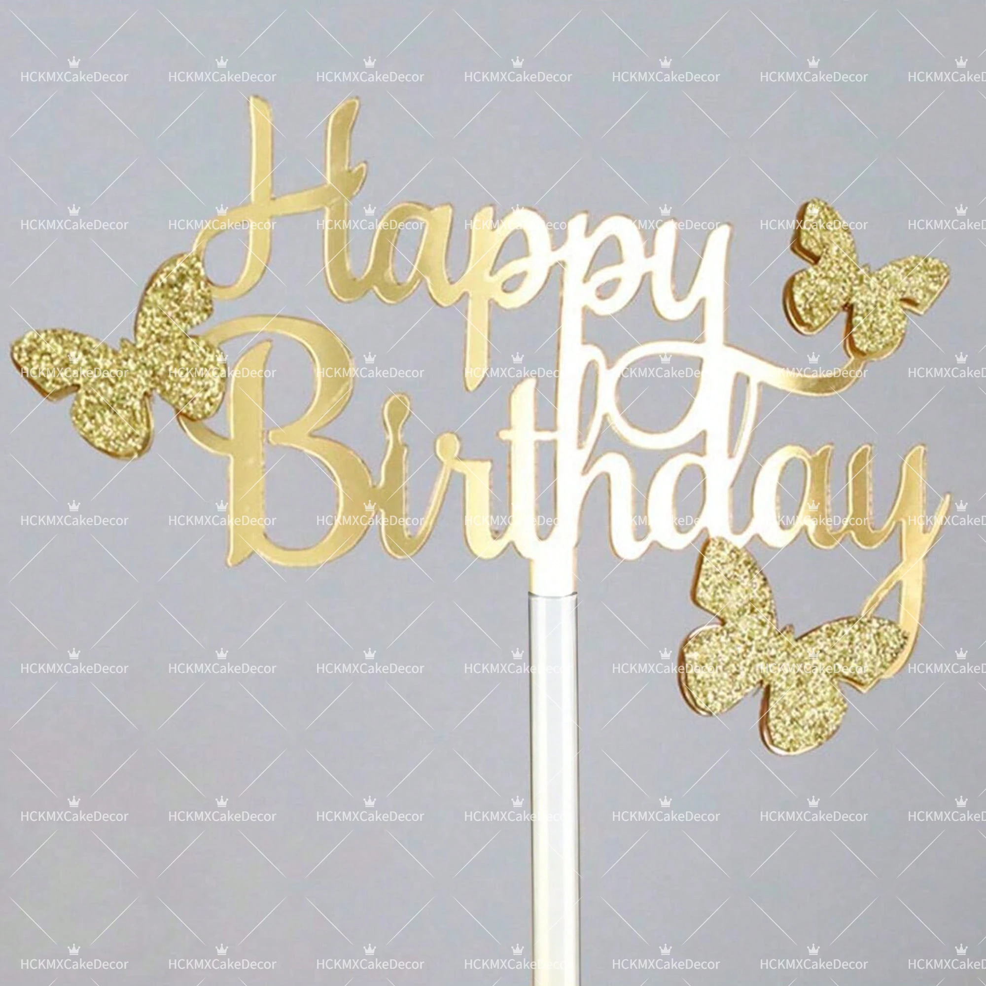 3 Stück Happy Birthday Tortendekoration Gold Glitzer Schmetterling Acryl Kuchendekoration für Geburtstagsfeier Hochzeitsbedarf – Detail 2