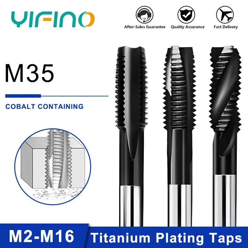 

YIFINO M35 Cobalt Containing Titanium Plating HSS Tap Special For Stainless Steel Straight Groove/Tip/Spiral Taps M2-M16