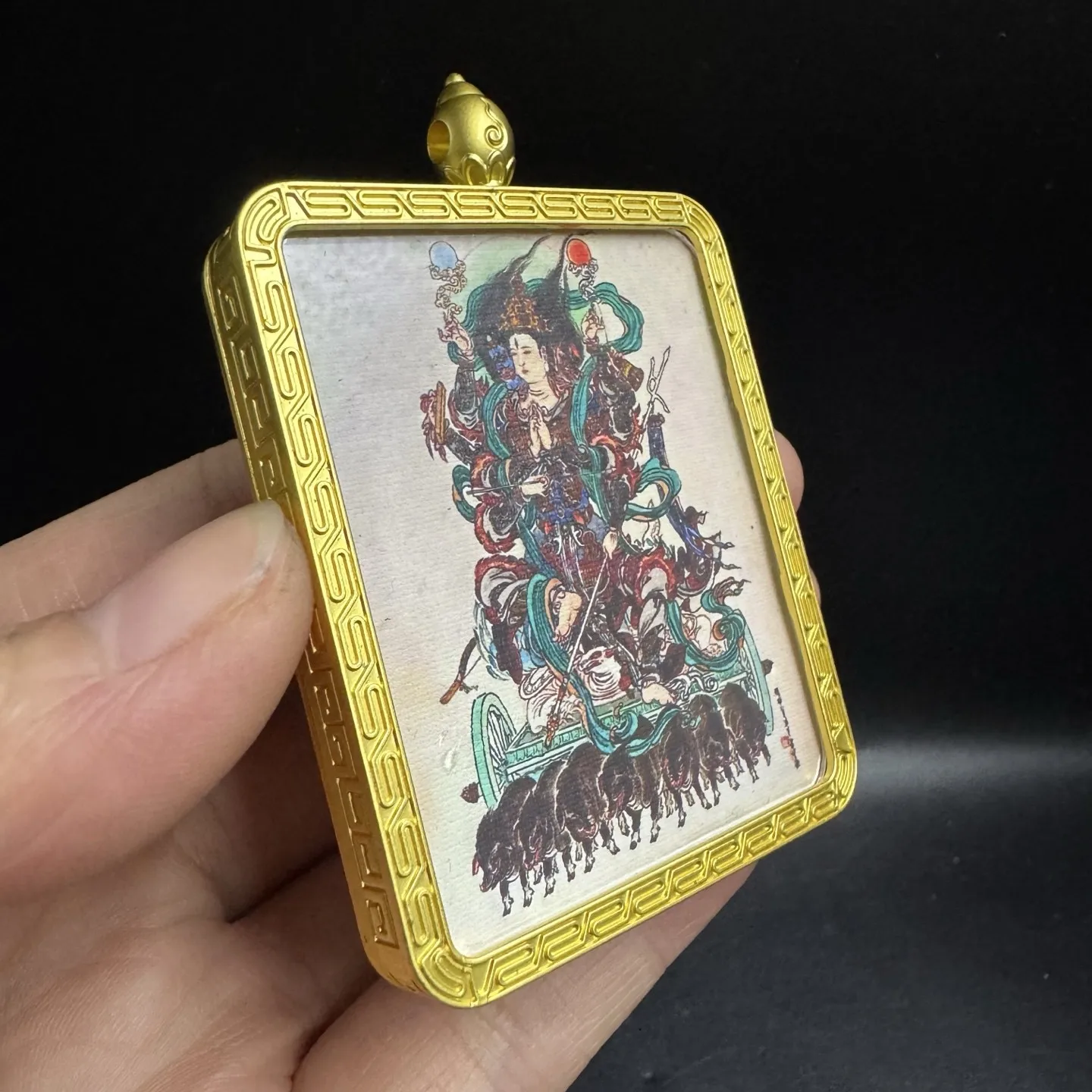 Tibetan Marichi Thangka Pendant Goddess of Light Buddhist Protector Deity Amulet