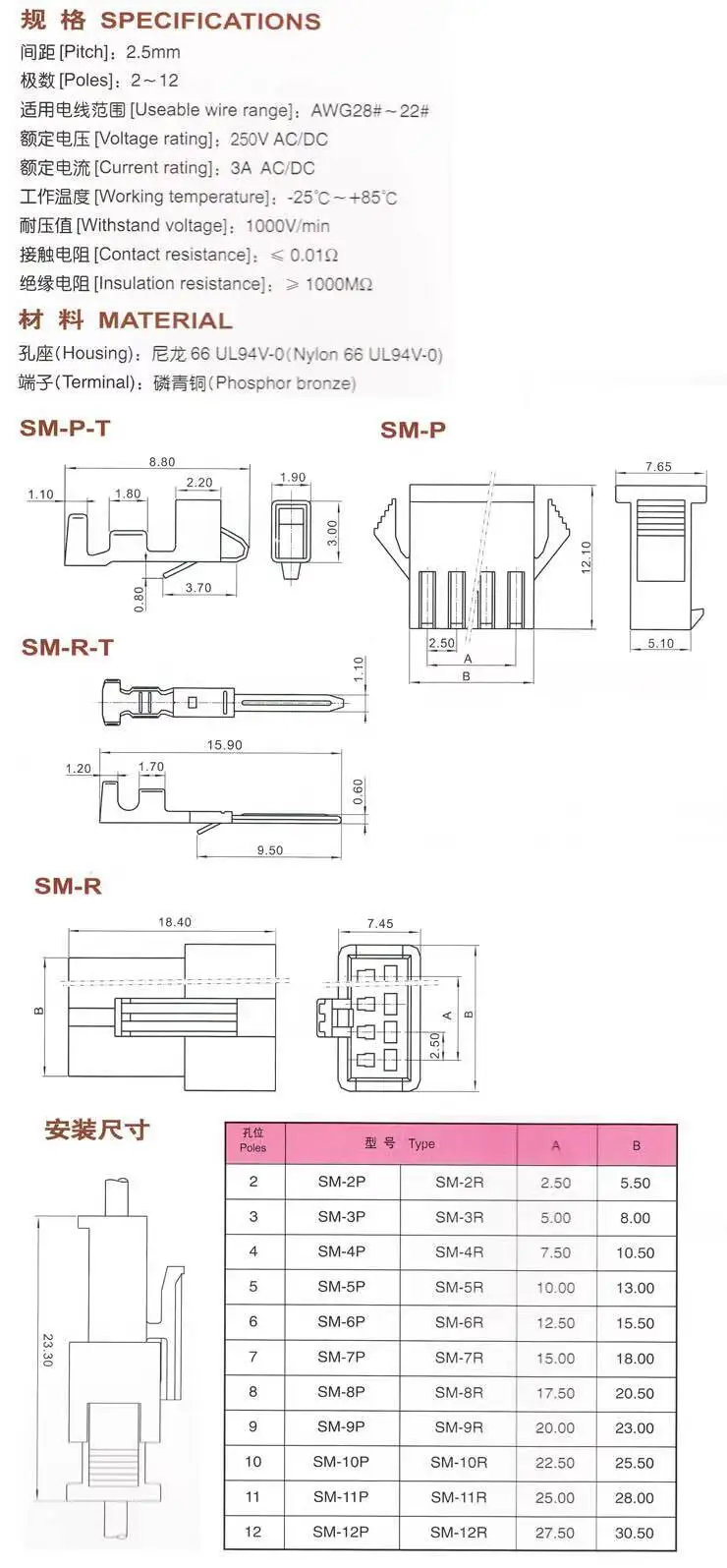 5 Stück SM2.54Mm Verlängerungskabel Stecker-Buchse Antennen-Docking-Adapter Anschluss 2P 3P 4P 5P 6P Steckeranschluss – Detail 1