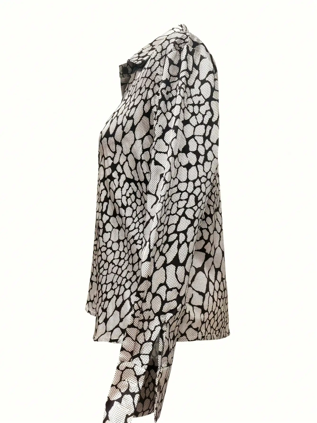 

Snake Skin Print Satin Blouse Women Slim Fit V-Neck Long Sleeve Shirt