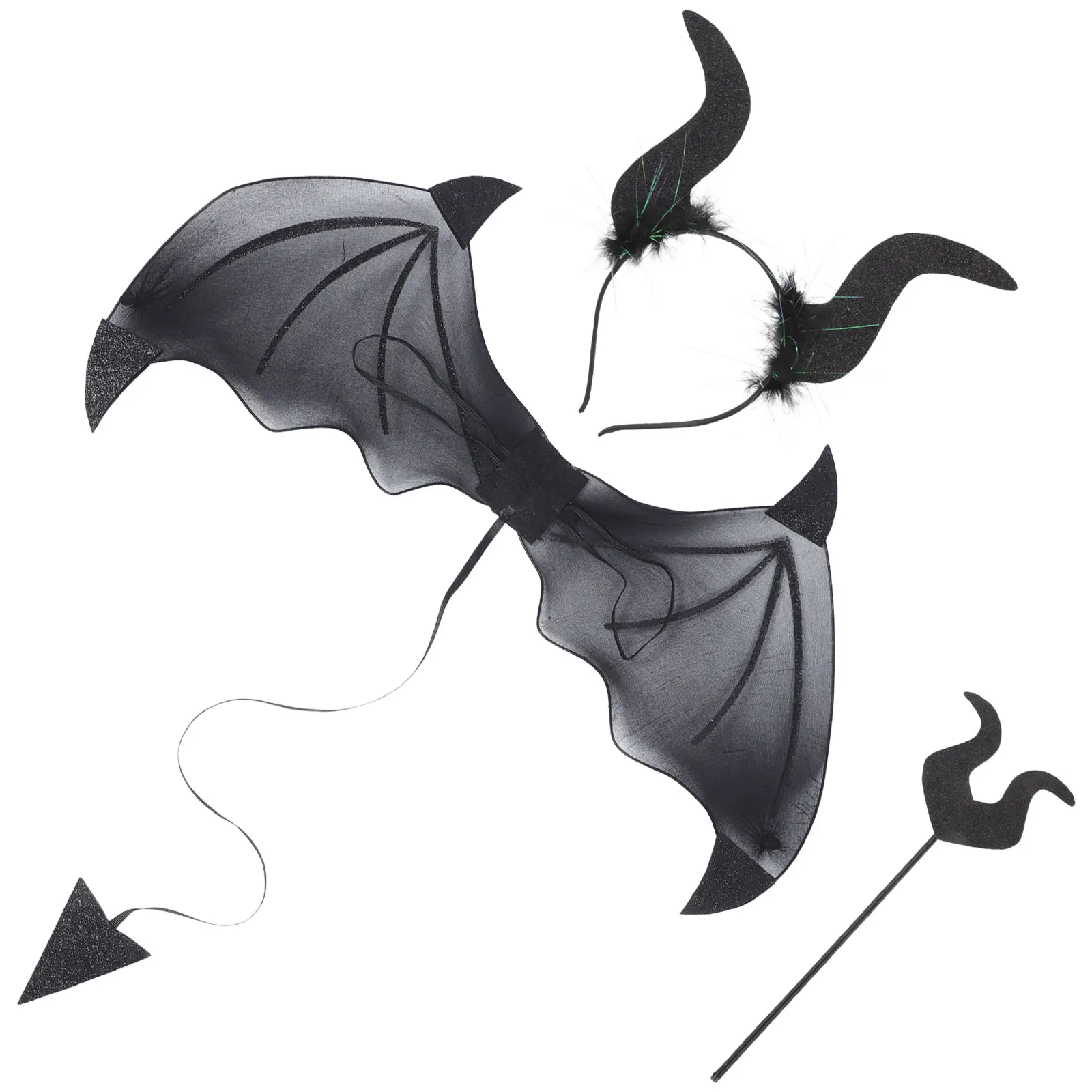 

1 Set Halloween Cosplay Costume Set Horn Headband Wing Prop Lightweight Comfortable Party Photo Props For School