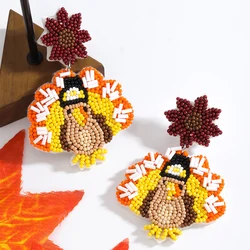 Best Lady Thanksgiving Turkey Drop Earrings, Bohemian Handmade Beaded Turkey Earrings, Holiday Earrings, Thanksgiving Gifts