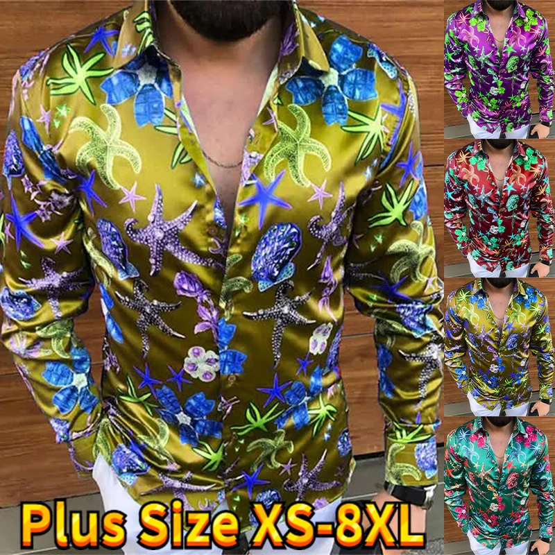 

Men's Casual Long Sve Printed Beach irt Collar Slim Fit Youth Autumn Faion Regular Thin Youthful Spirit