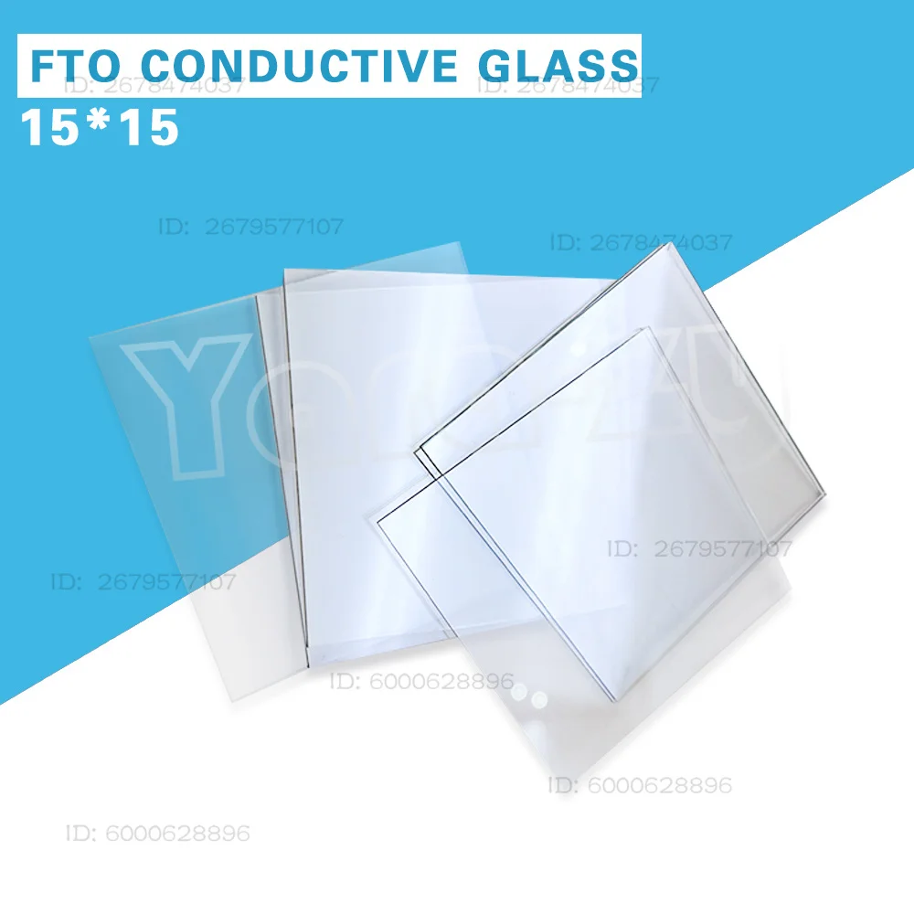 FTO Coated Conductive glass 15x15x2.2mm 15ohm / sq 100pcs Lab Transparent Conductive Glass Fluorine Doped Tin Oxide