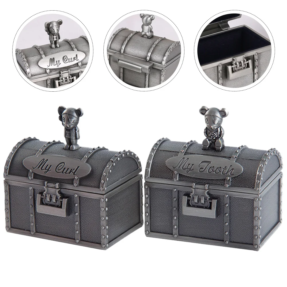 

2Pcs Baby Teeth Save Box Sturdy Alloy Keepsake Compact Storage Case for Kids Milk Teeth Organizer Memory Holder