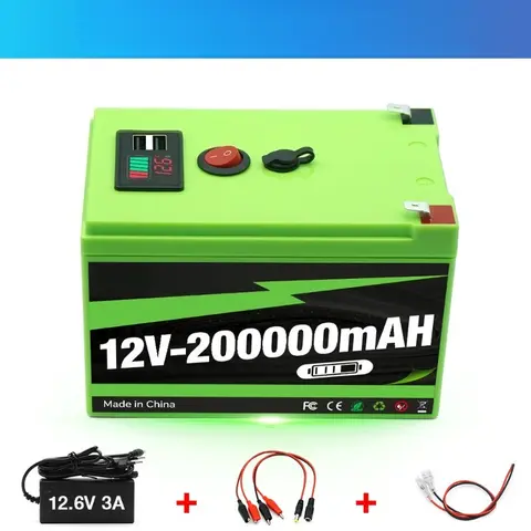 Large Capacity 12V 200Ah Rechargeable Lithium Battery Built-in USB Port Clear Power Display Screen For Daily Energy Storage Use