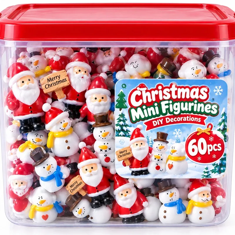 Christmas Resin Figurine Premium Miniature Solid Cute Santa Snowman Tree Gift DIY Decor Fairy Garden Cake Topper Xmas Ornament