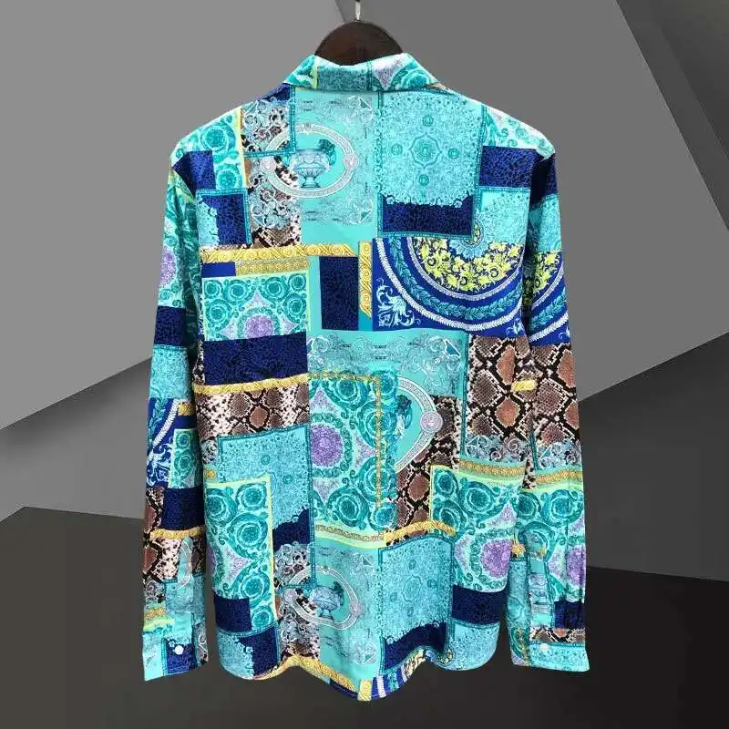 2023Spring Long Sleeved Shirt Men Large Fashion Label High Level Mature Shirt Luxury Versatile Personalized Printed Casual Shirt