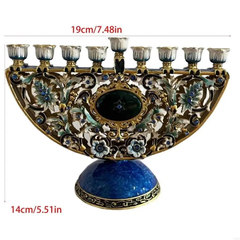 Menorah Jewish Festival Candelabrum, 9 Branch Hanukkah Display with Raised Center Position, Pedestal Base, and Decorative Y5GB