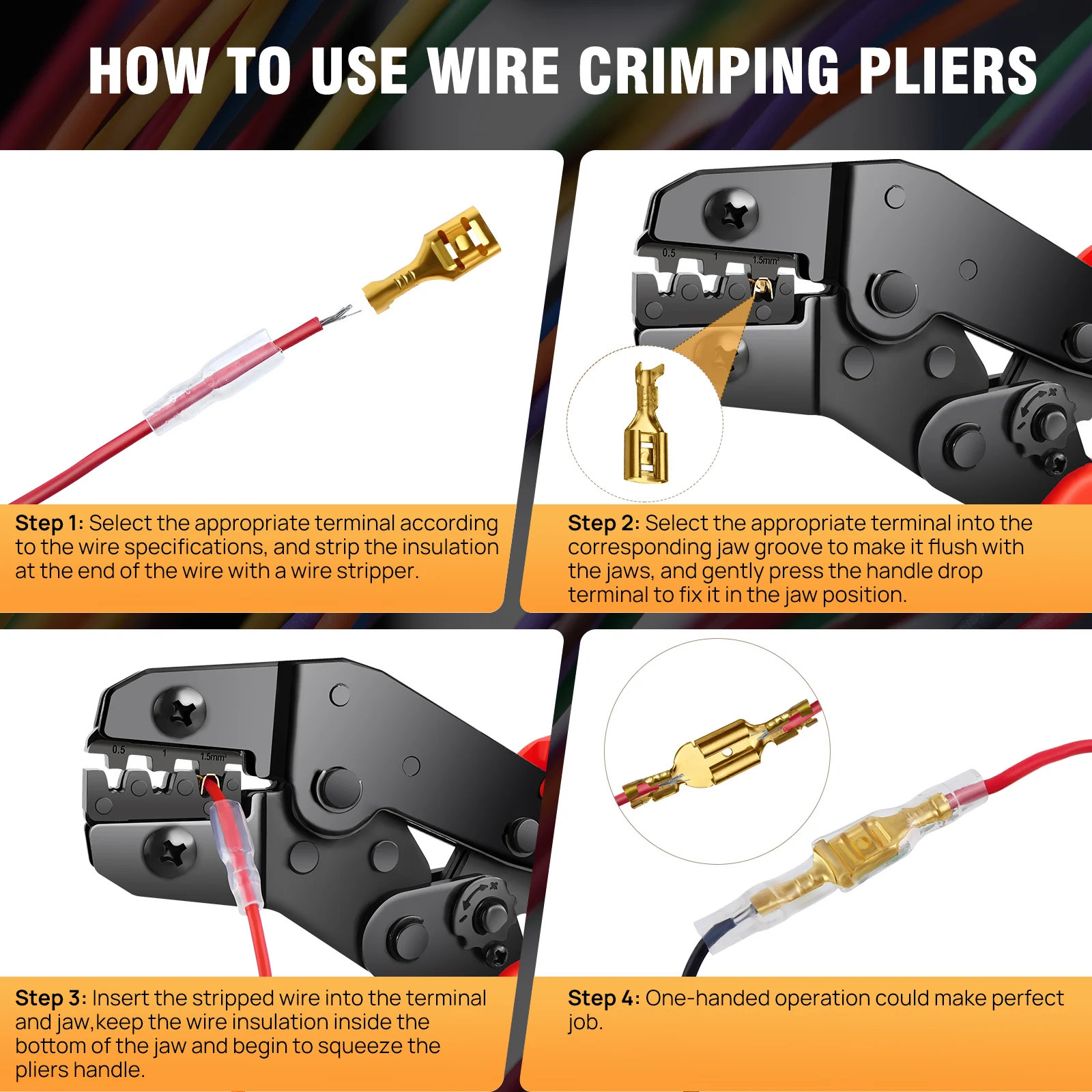 DayPlus Crimping Tools for Spade Connector,0.5-1.5mm²/22-16 AWG Electrical Crimping Pliers with 300pcs Cable Brass Wire Terminal