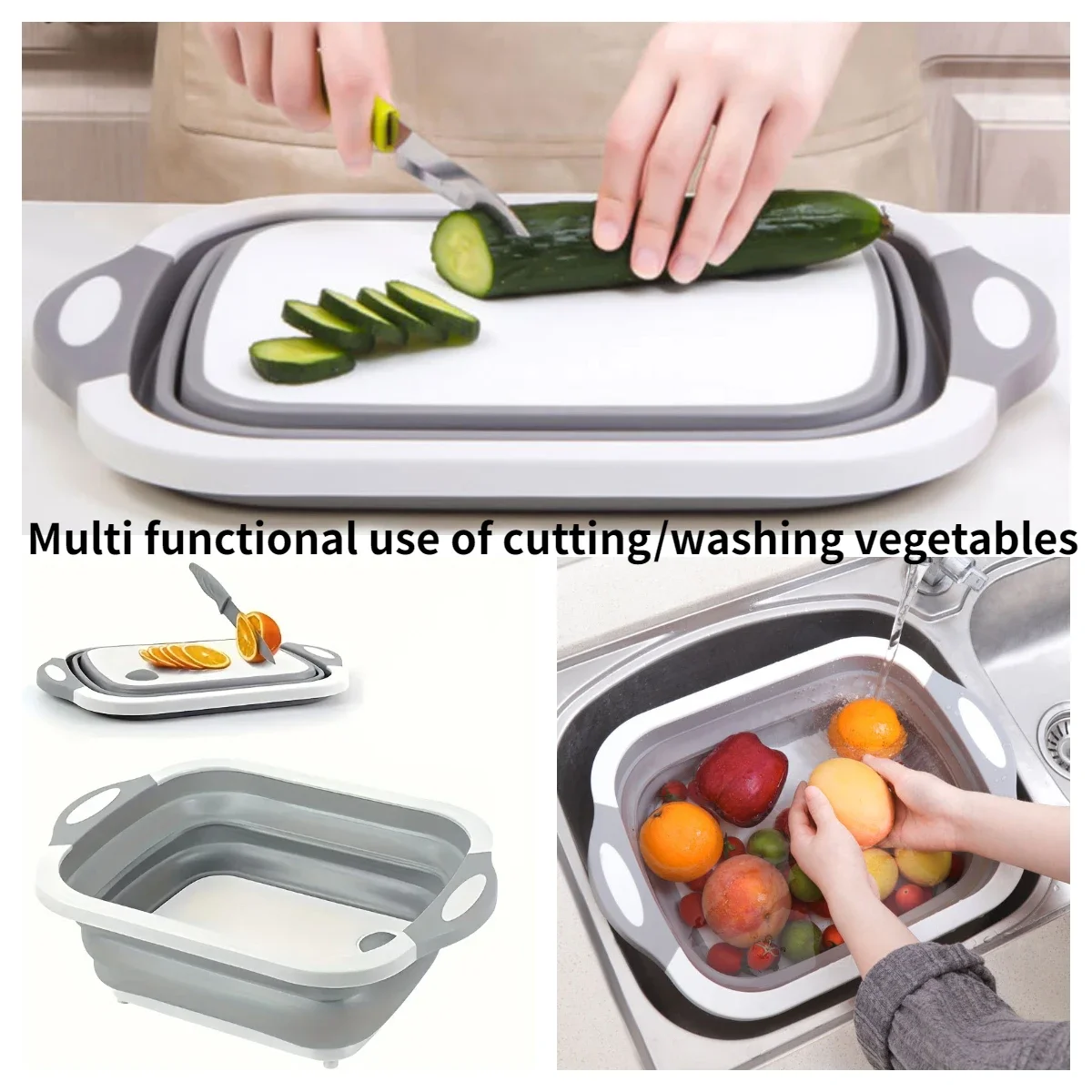 1 Vegetable Board, Cutting Board, Multifunctional Vegetable Cutting Board, Foldable Vegetable and Fruit Sink Storage Basket