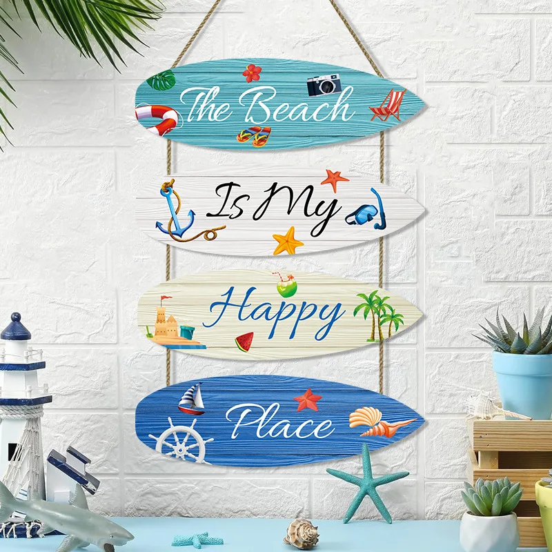 Summer ocean wall decoration beach wooden listing beach theme sailing surfboard pendant