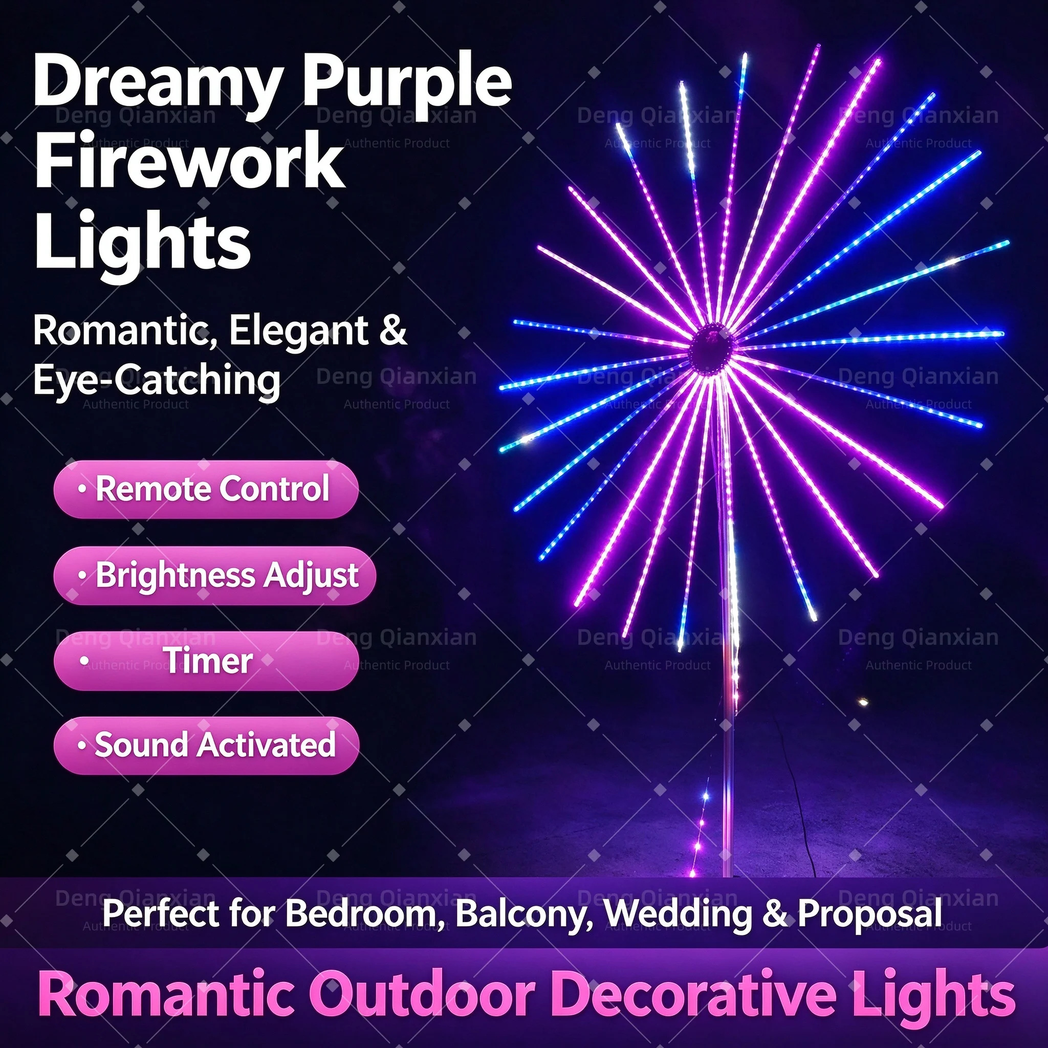 RGB Firework Lights Sound Activated Music Sync Dancing, Dual Speakers Waterproof Outdoor String Lights for Garden Courtyard