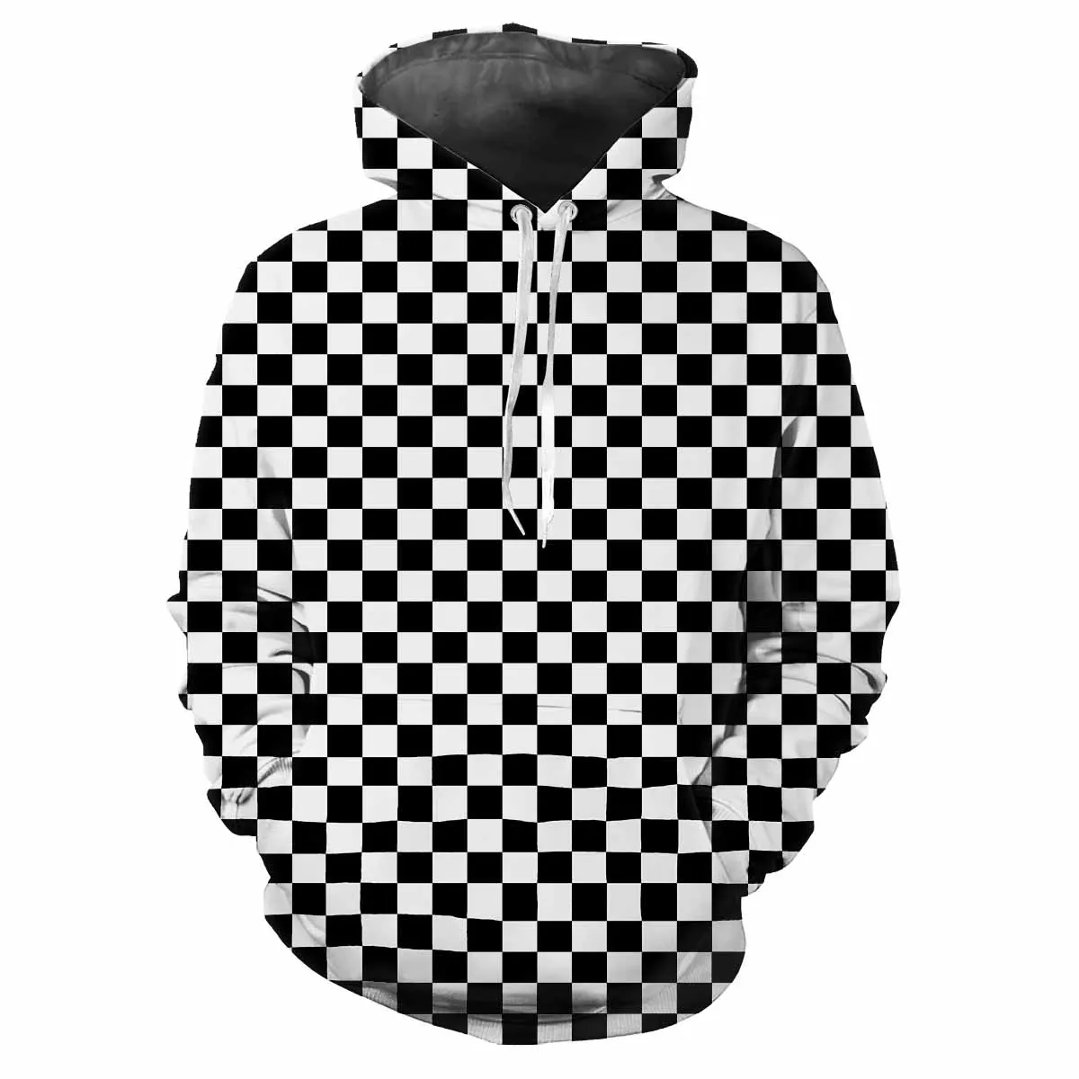 Customization Trendy Men's Hoodie, Printed With Popular Plaid Patterns, Digital Printing, Casual Long Sleeved Hooded Thick Fabri
