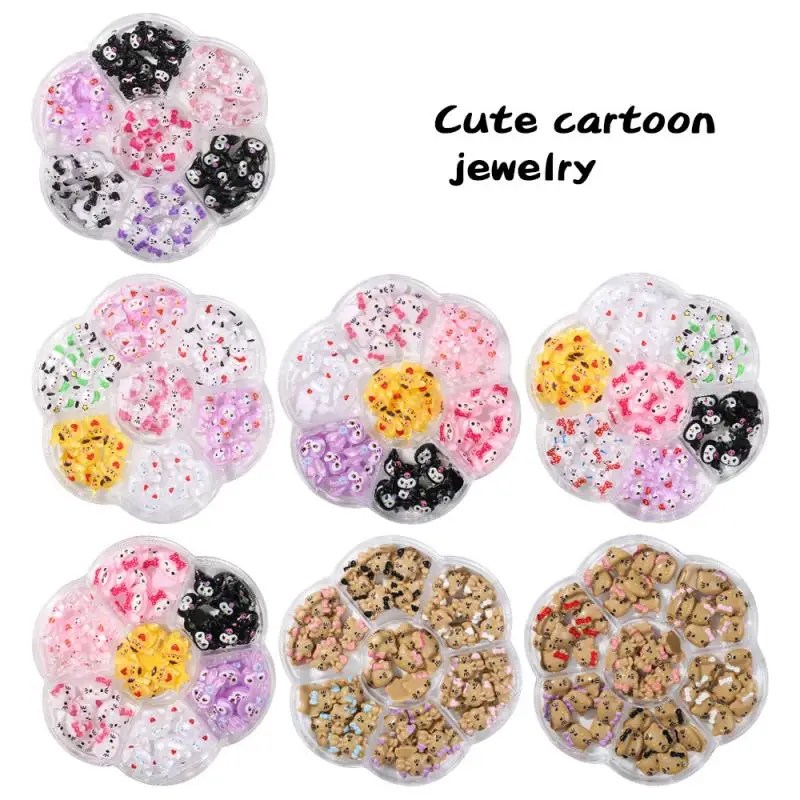 Sanrio Paintings Hawaii Blackskin Hello Kitty Kuromi Diy Nail Art Pasting Decorative Accessories Wholesale Kawaii Girl Nail Toy