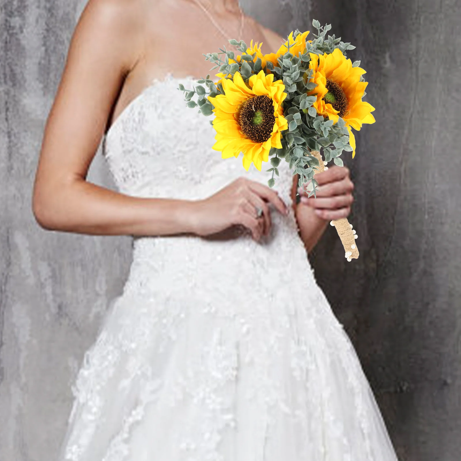 

Artificial Sunflower Bridal Bouquet Lifelike Simulation Flowers Silk Home Decor Wedding Party Photo Props Elegant Bride