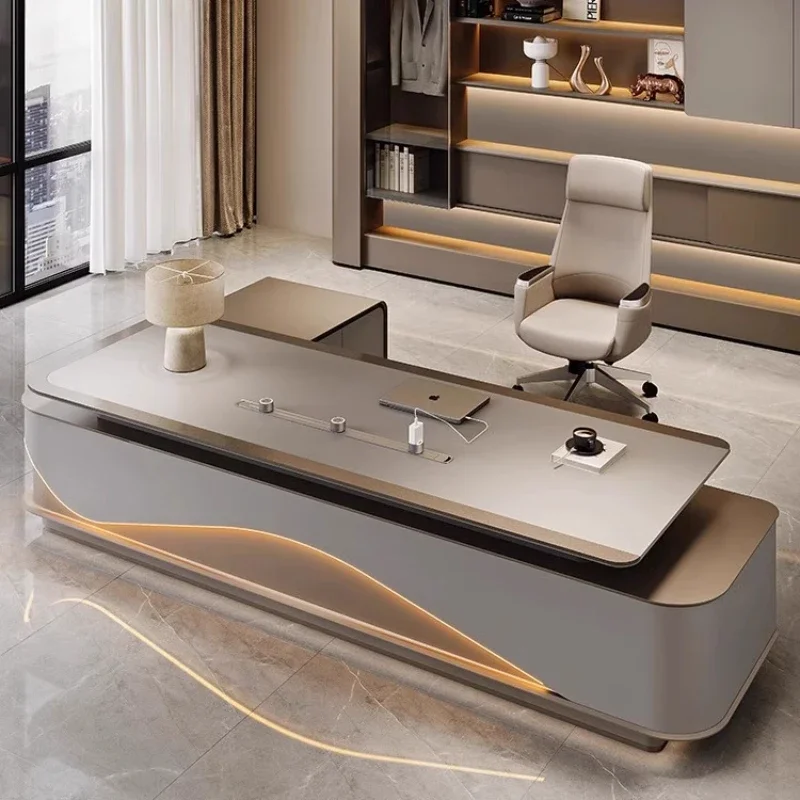 Lamp Computer Office Table Fingerprint Password Lock Executive Reception Desk L Shaped Drawers Escritorio Office Furniture