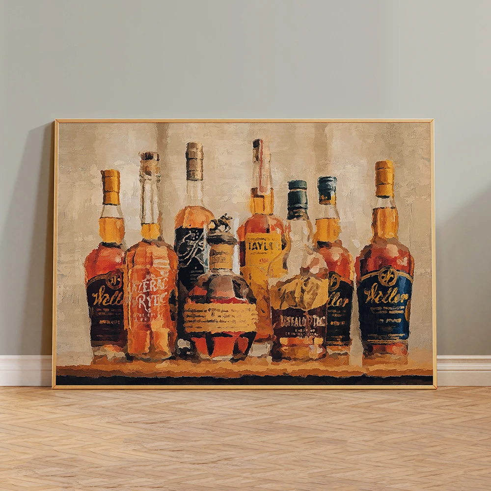 Buffalo Trace Bourbon Bottles Print Vintage Canvas Painting Poster Abstract Wall Art Picture Bar Living Room Decor Gifts for Him