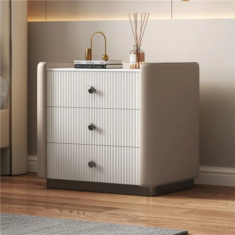 Luxury modern solid wood pine three-layer bedside table large capacity bedroom furniture high value living room use